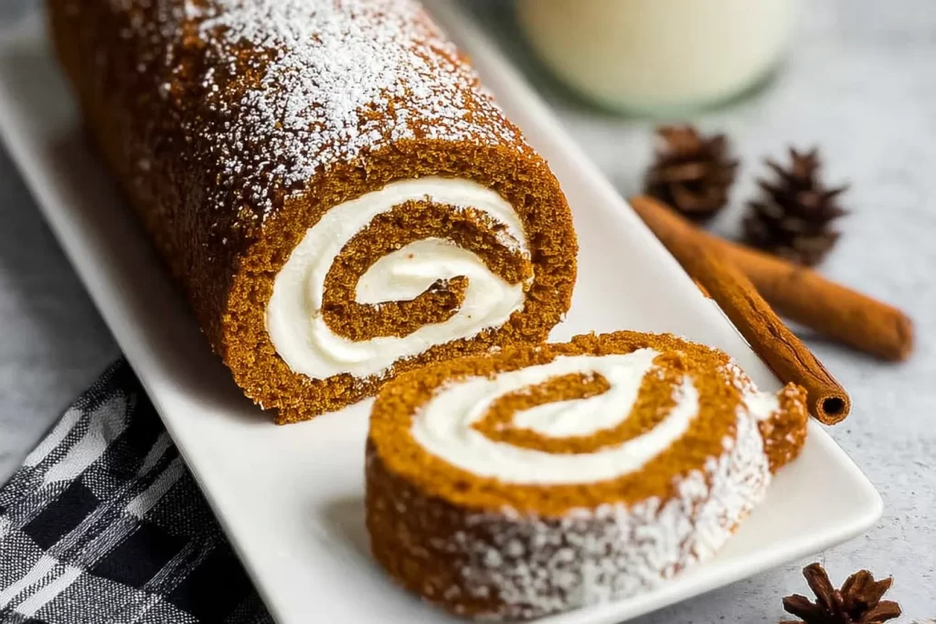 Delicious Creamy Pumpkin Spice Roll Cake Slices