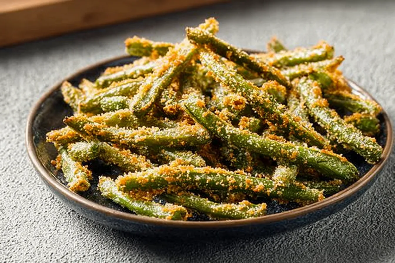 Crispy Oven Baked Green Beans with Parmesan - A Delicious Treat Crispy Oven Baked Green Beans with Parmesan on a Platter